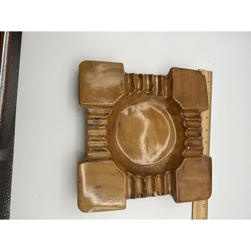 Vintage MCM Ceramic Ashtray Mocha Square